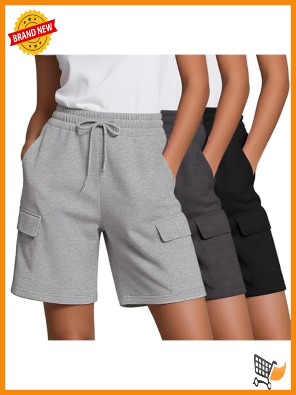 3 Pack Women's Bermuda Shorts Cargo Knee Length Drawstring Soccer Shorts with 4